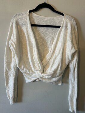 White Knit Twist-Front Cropped Sweater